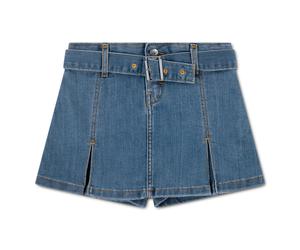 Skort LEVI'S KIDS "LVG PLEATED SKORT W BELT", Mädchen, Gr. 10 (140), blau (lunch break), Denim/Jeans, Obermaterial: 69% Baumwolle, 30% Polyester, 1% Elasthan, unifarben, normal kurz, Röcke Skort, Deni