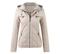 SkotO Lederjacke Damen Große Größen - Kunstlederjacke Mit Kapuze Kurz Bikejacke Lederimitat Übergangsmantel Winddicht Motorradjacke Softshell Fahrradjacke Wasserdicht Atmungsaktiv Softshelljacke