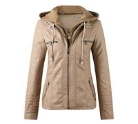 SkotO Lederjacke Damen Große Größen - Kunstlederjacke Mit Kapuze Kurz Bikejacke Lederimitat Übergangsmantel Winddicht Motorradjacke Softshell Fahrradjacke Wasserdicht Atmungsaktiv Softshelljacke