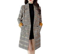 Skrsila Damen Mantel Kariert Lange Wollmantel Elegant Trenchcoat Revers Frauen Windjacke Herbst Winter Jacke Outwear Windbreaker Slim Fit Mantel