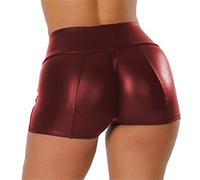 Skrsila Damen Shorts Leder Hose High Waist Sexy Kurze Lederhose Push Up Lederimitat Kunstlederhose PU Lederoptik Kurze Hose XS