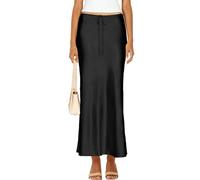 Skrtimory Maxirock für Damen, Satin, Seide, Kordelzug, ausgestellt, lässig, A-Linie, Leopardenmuster, Langer Rock für Damen, Schwarz, Klein