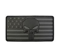 Skull America Flag PVC Patch (Blue Line,Blackout Subdued) (Blackout Subdued)