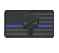 Skull America Flag PVC Patch (Blue Line,Blackout Subdued) (Blue Line, Blackout Subdued))