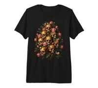 Skull Rose Bouquet Dark Gothic Vanitas Art Floral Premium T-Shirt
