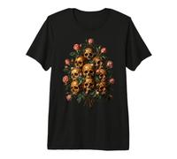 Skull Rose Bouquet Dark Gothic Vanitas Art Floral Premium T-Shirt