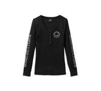 Skull Snap Front Long Sleeve Henley Damen Shirt, S S schwarz
