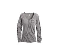 Skull Snap Front Longsleeve Henley Damen Shirt, L L grau