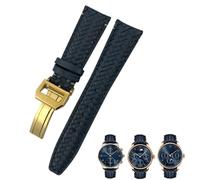 SKXMOD 22 mm 20 mm 21 mm gewebtes Rindsleder-Uhrenarmband, passend für IWC Portugieser Fliegeruhren Portofino IW5007, blaues Uhrenarmband aus weichem Leder(Blue gold 1,22mm)