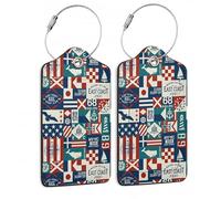 SKYDAWNY Gepäckanhänger aus Leder für Koffer, nautische Flaggen, Ostküste, Reisen, Kreuzfahrt, Gepäckanhänger für Damen und Herren, Gepäck, Tasche mit Sichtschutz, Namensschild, Edelstahlschlaufe, 2