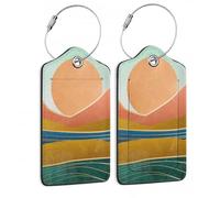 SKYDAWNY Gepäckanhänger aus Leder für Reisen, Berg, Sonnenuntergang, Boho-Landschaften, 2 Stück, Koffer-Anhänger mit Edelstahlschlaufe, Gepäck, Sichtschutz, ID-Etikett, Identifikatoren, Gepäcktasche