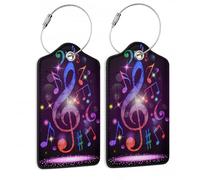 SKYDAWNY Gepäckanhänger aus Leder für Reisen, bunte Musiknoten, 2 Stück, Kofferanhänger mit Edelstahlschlaufe, Gepäck, Sichtschutz, ID-Etikett, Identifikatoren, Gepäcktasche für Damen und Herren