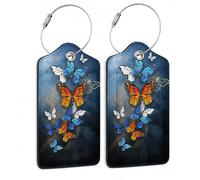 SKYDAWNY Gepäckanhänger aus Leder für Reisen, bunte Schmetterlinge, leuchtende 2 Stück, Kofferanhänger mit Edelstahlschlaufe, Gepäck, Sichtschutz, ID-Etikett, Identifikatoren, Gepäcktasche für Damen