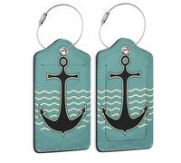 SKYDAWNY Gepäckanhänger aus Leder für Reisen, nautischer Anker, Ozean, Retro, 2 Stück, Kofferanhänger mit Edelstahlschlaufe, Gepäck, Sichtschutz, ID-Etikett, Identifikatoren, Gepäcktasche für Damen