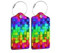 SKYDAWNY Gepäckanhänger aus Leder für Reisen, Regenbogenfarben, bunt kariert, 2 Stück, Kofferanhänger mit Edelstahlschlaufe, Gepäck, Sichtschutz, ID-Etikett, Identifikatoren, Gepäcktasche für Damen