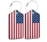 SKYDAWNY Gepäckanhänger für Koffer, amerikanische Flagge, PU-Leder, Gepäckanhänger, Sichtschutz, Ausweiskarte, mit Edelstahlschlaufe, Gepäcktasche für Damen und Herren, Reisen, 2 Stück