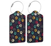 SKYDAWNY Gepäckanhänger für Koffer, bunte Hunde- und Katzen-Tierpfotenabdruck, PU-Leder, Gepäckanhänger, Sichtschutz, Ausweiskarte, mit Edelstahlschlaufe, Gepäcktasche für Damen und Herren, Reisen, 2