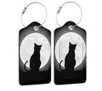 SKYDAWNY Gepäckanhänger für Koffer, schwarze Katze, Mond, PU-Leder, Sichtschutz, Ausweiskarte, mit Edelstahlschlaufe, Gepäcktasche für Damen und Herren, Reisen, 2 Stück