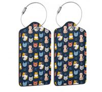 SKYDAWNY Gepäckanhänger, niedliche Katze, Tierdrucke, Leder, Koffer-Anhänger mit Edelstahl-Schlaufen-Identifikatoren, Privatsphäre, Namensschild, Karte, Reisegepäcktasche für Damen und Herren, 2 Stück