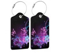 SKYDAWNY Gepäckanhänger, Schmetterling, Blumen, leuchtende Leder-Koffer-Anhänger mit Edelstahl-Schlaufen-Identifikatoren, Privatsphäre, Namensschild, Karte, Reisegepäcktasche für Damen und Herren, 2