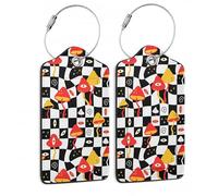 SKYDAWNY Pilz Gepäckanhänger für Koffer, Trippy Eyes kariert, PU-Leder, Gepäckanhänger, Sichtschutz, Ausweiskarte, mit Edelstahlschlaufe, Gepäcktasche für Damen und Herren, Reisen, 2 Stück