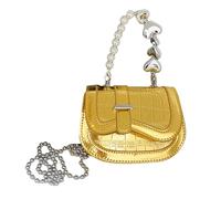 SkyPOOU Umhängetasche Kosmetik, klein, quadratisch, Crossbody, Handy, Perlengriff, Kette, trendig, für Damen und Mädchen, Münzgeldbörse, gold, One Size