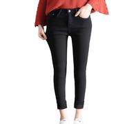 SKYWPOJU Thermojeans Damen Winterhose Thermohose Leggings mit Innenfleece Winterhose Warm Gefütterte Jeans Straight Hose mit Weitem Gummizug Band Jeans Fleece Treggings Damen