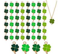 Skyzone Vierblättriges Kleeblatt Glücksbringer, 48 Stück Metall vierblättrige Kleeblatt Anhänger, Kleeblatt Anhänger Halskette Zubehör DIY Handwerk Schmuck Schmuck Auto Charm Schlüsselanhänger