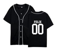 SKZ Baseball-Trikot Skz Felix Bangchan Hyunjin Lee Know Button Down Kurzarm T-Shirt für Damen, Black-Felix 00, M