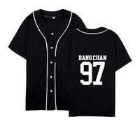 SKZ Baseball-Trikot Skz Felix Bangchan Hyunjin Lee Know Button Down Kurzarm T-Shirt für Damen, Schwarz-Bangchan 97, XL