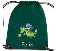 SL-Store GbR Turnbeutel bestickt mit Namen und Motiv Sportbeutel Schuhbeutel Schwimmbeutel Wäschebeutel viele Farben & Motive 45x33 cm, Farbe:flaschengrün