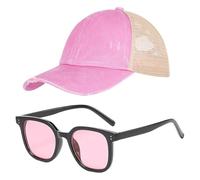 SLAXJNE 1 Stück Mädchenhut Und 1 Stück Sonnenbrille, Verstellbarer Hut, Atmungsaktiver Netzhut, Sonnenschutzhut, Kinder-Baseballkappe, Modische Sonnenbrille, Outdoor-Ausrüstung