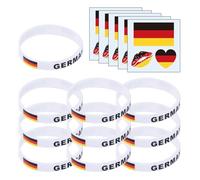 SLAXJNE 10 Stück Deutsche Armbänder, 5 Stück Deutsche Tattoo-Aufkleber, Deutsche Fan-Armbänder, Deutsche Silikonarmbänder, Silikonarmbänder