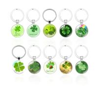 SLAXJNE 10 Stück Vierblättriges Kleeblatt-Schlüsselanhänger, Grüner Anhänger-Schlüsselanhänger, Tragbarer Schlüsselanhänger, Metall-Schlüsselanhänger