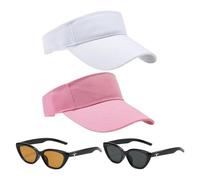 SLAXJNE 2 Stück Damen-Tennishüte, 2 Stück Sonnenbrillen, Damen-Sonnenhüte, Damen-Sporthüte, Verstellbare Hüte