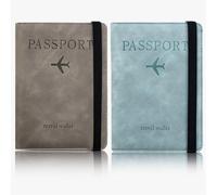 SLAXJNE 2 Stück Reisepass-Lederhülle, Reisepass-Kartenhalter, Reisepass-Schutzhülle, Tragbare Reisepass-Brieftasche, Gummiband-Reisepasshülle