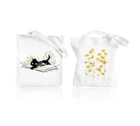 SLAXJNE 2-Teilige Einkaufstaschen Aus Segeltuch, Katzen-Einkaufstasche, Katzen-Einkaufstasche Für Frauen, Kleine Einkaufstasche, Katzen-Geschenktasche, Katzen-Einkaufstasche Für Frauen