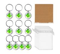 SLAXJNE Schlüsselanhänger Mit Vierblättrigem Kleeblatt, 10 Stück Etiketten Aus Kraftpapier, Mullbeutel, Dekorative Anhänger, Schlüsselanhänger Aus Metall