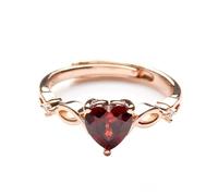 SLCHJX S925 Sterling Silber Ins Stil Roségold Rubin Ring - Luxus Herz Verstellbares Verlobungsschmuck für Frauen