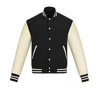 Sledwise Varsity Jacket Baseball Letterman Jacke - Wolle und Leder Premium Qualität Unisex Basketball Jacke, schwarz / creme, 4XL