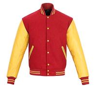 Sledwise Varsity Jacket Baseball Letterman Jacke - Wolle und Leder Premium Qualität Unisex Basketball Jacke, Rot/Gold, XL
