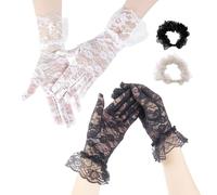 SLEEKEE 2 Paar Handschuhe, 2 Haargummis, Spitzenhandschuhe, kurze, elegante Sonnenschutzhandschuhe, Hochzeitshandschuhe, geeignet für Hochzeits-Matching und Outdoor-Aktivitäten.
