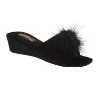 Sleepers Anne Damen Hausschuhe/Pantoffeln mit Schmuckstein, flauschigem Bommel und Absatz (37 EUR) (Schwarz)