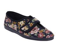 Sleepers Wilma Damen Hausschuhe mit Klettverschluss, Blumenmuster (36 EU) (Marineblau)