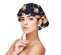 Sleeping Cute Fox Print Satin Silk Bonnet for Sleeping Women, Adjustable Double Layer Satin Hair Bonnet Night Sleep Cap for Curly Hair