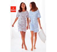 Sleepshirt VIVANCE DREAMS, Damen, Gr. 36/38, N-Gr, blau (hellblau, weiß, gemustert), Single Jersey, Obermaterial: 95% Baumwolle, 5% Elasthan, Basic, bequem kurz, Rundhals, abgesteppt, Kleider Sleepshi