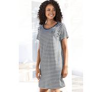 Sleepshirt, Damen, Gr. 52/54, N-Gr, blau (dunkelblau), Single Jersey, Obermaterial: 100% Baumwolle, VIVANCE DREAMS BY LASCANA, bedruckt, bestickt, gestreift, bequem mini, Rundhals, Raglanärmel, Kleide