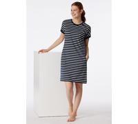Schiesser Damen Nachthemd Casual Essentials 95 cm kurzarm Baumwolle Streifen Nachtblau 40