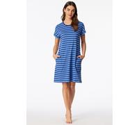 Schiesser Damen Sleepshirt Casual Essentials Kurzarm garngefärbte Streifen Seitennahttaschen Blau