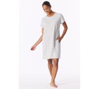Schiesser Damen Nachthemd 95 cm – Kurzarm, Baumwolle, Muster Grau/Weiß – Größe 3XL